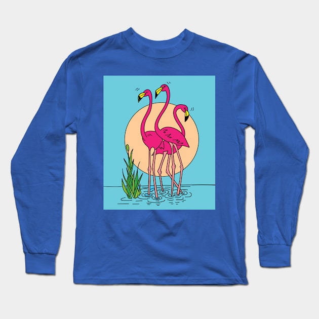 Funny Colorful Flamingos Free Nature Long Sleeve T-Shirt by flofin